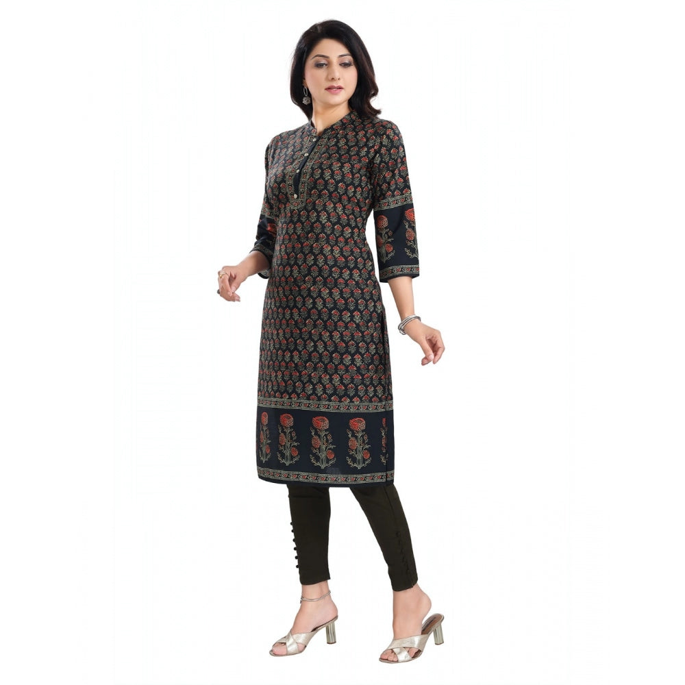 Roneclick Women's 3/4th Sleeve Cotton Blend Tunic Long Kurti (Black)