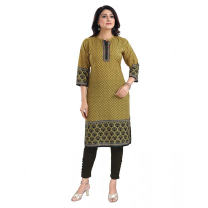 Roneclick Women's 3/4th Sleeve Cotton Blend Tunic Long Kurti (Yellow)