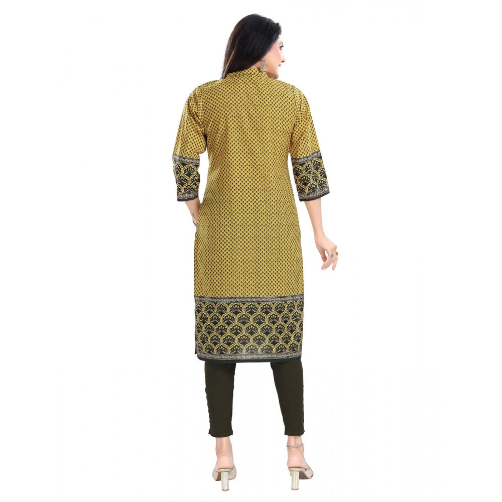 Roneclick Women's 3/4th Sleeve Cotton Blend Tunic Long Kurti (Yellow)