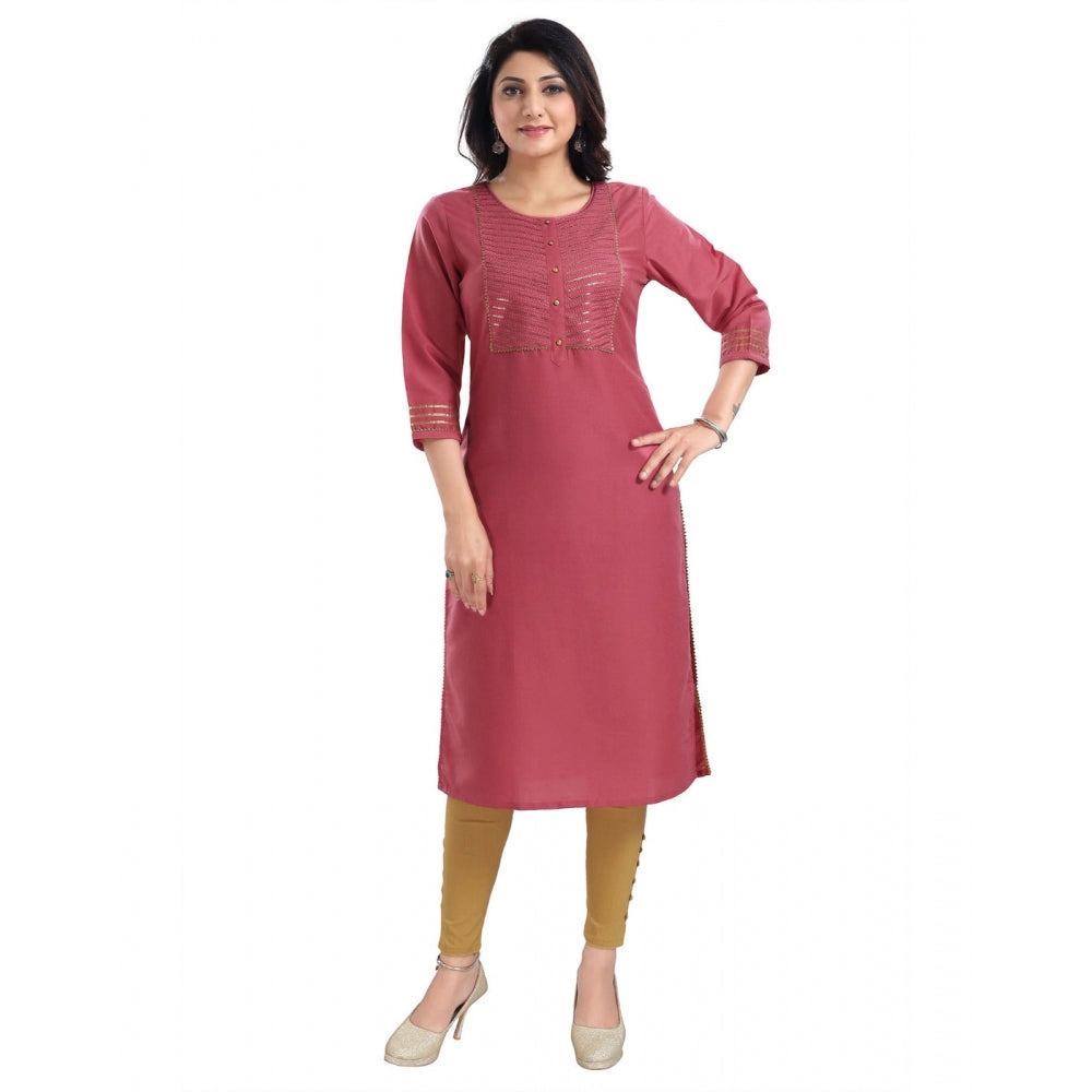 Roneclick Women's 3/4th Sleeve Silk Blend Tunic Long Kurti (Coral)