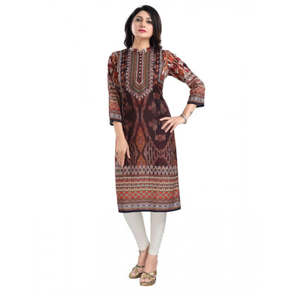 Roneclick Women's 3/4th Sleeve Masleen Tunic Long Kurti (Brown)