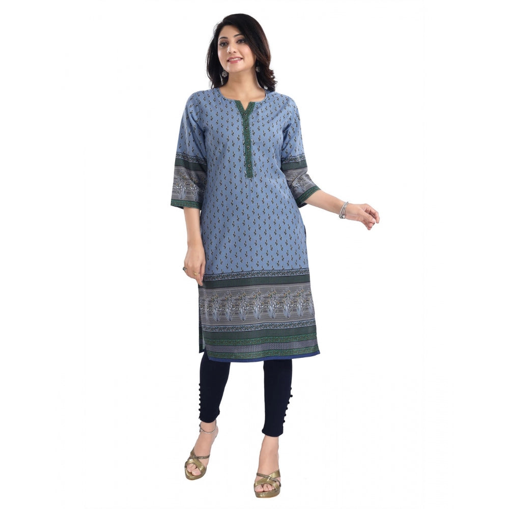 Roneclick Women's 3/4th Sleeve Cotton Blend Tunic Long Kurti (Blue)