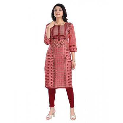 Roneclick Women's 3/4th Sleeve Cotton Blend Tunic Long Kurti (Pink)