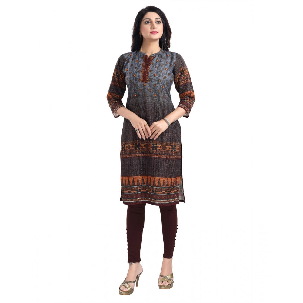 Roneclick Women's 3/4th Sleeve Cotton Blend Tunic Long Kurti (Brown)