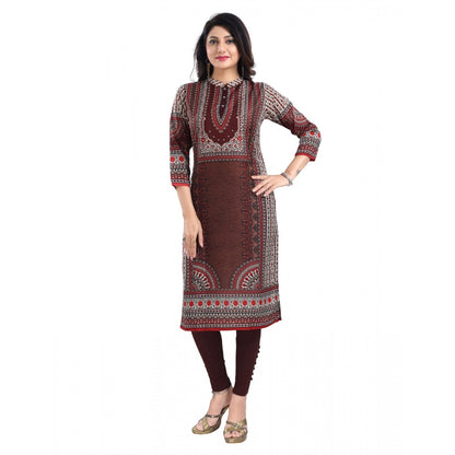 Roneclick Women's 3/4th Sleeve Masleen Tunic Long Kurti (Brown)