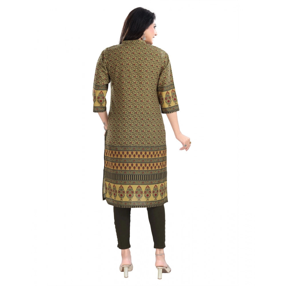 Roneclick Women's 3/4th Sleeve Cotton Blend Tunic Long Kurti (Yellow)