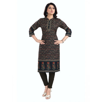 Roneclick Women's 3/4th Sleeve Cotton Blend Tunic Long Kurti (Black)