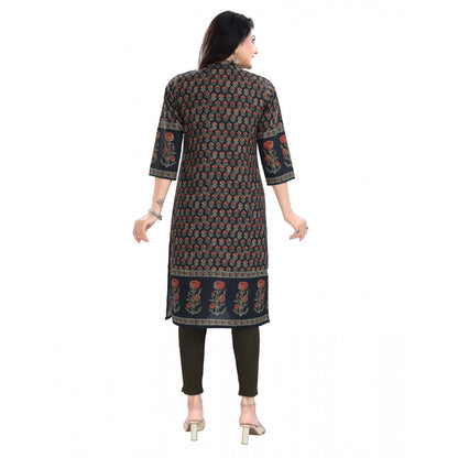 Roneclick Women's 3/4th Sleeve Cotton Blend Tunic Long Kurti (Black)