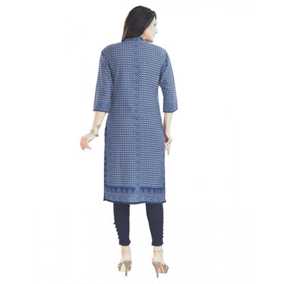 Roneclick Women's 3/4th Sleeve Cotton Blend Tunic Long Kurti (Blue)