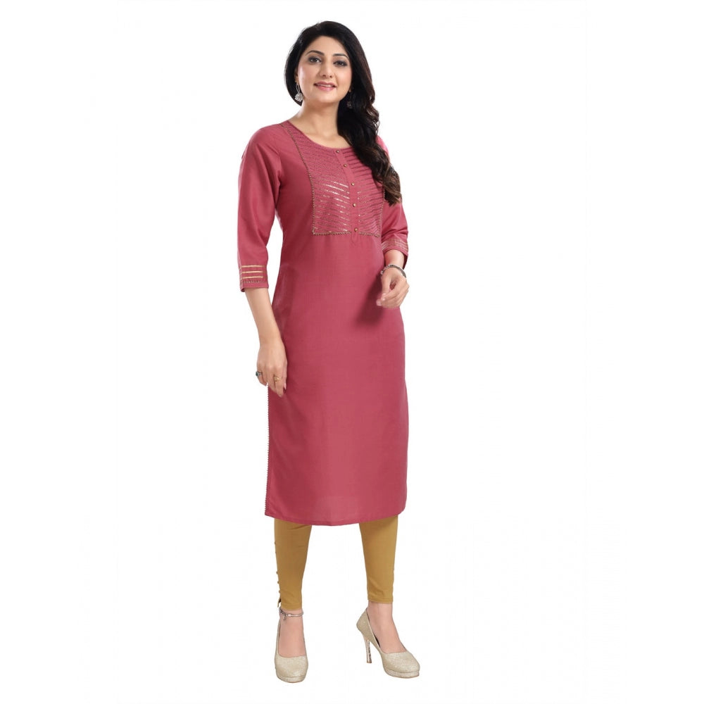 Roneclick Women's 3/4th Sleeve Silk Blend Tunic Long Kurti (Coral)