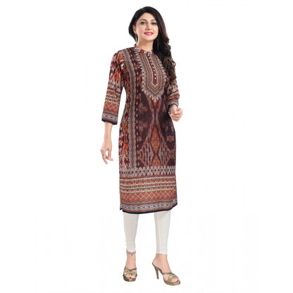 Roneclick Women's 3/4th Sleeve Masleen Tunic Long Kurti (Brown)