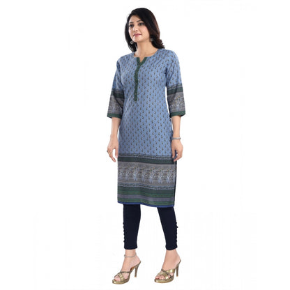 Roneclick Women's 3/4th Sleeve Cotton Blend Tunic Long Kurti (Blue)