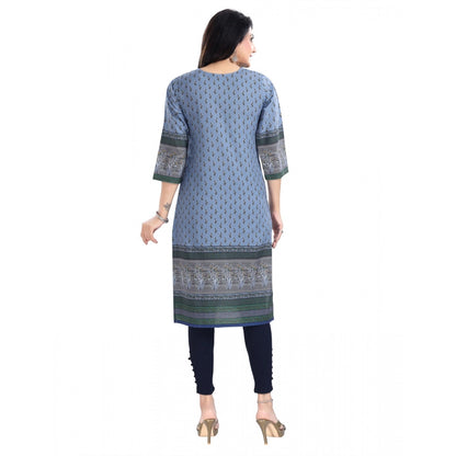 Roneclick Women's 3/4th Sleeve Cotton Blend Tunic Long Kurti (Blue)