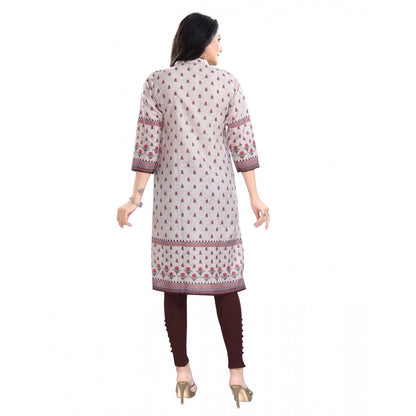 Roneclick Women's 3/4th Sleeve Cotton Blend Tunic Long Kurti (Beige)