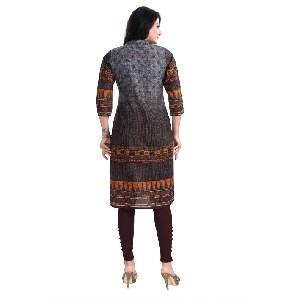 Roneclick Women's 3/4th Sleeve Cotton Blend Tunic Long Kurti (Brown)