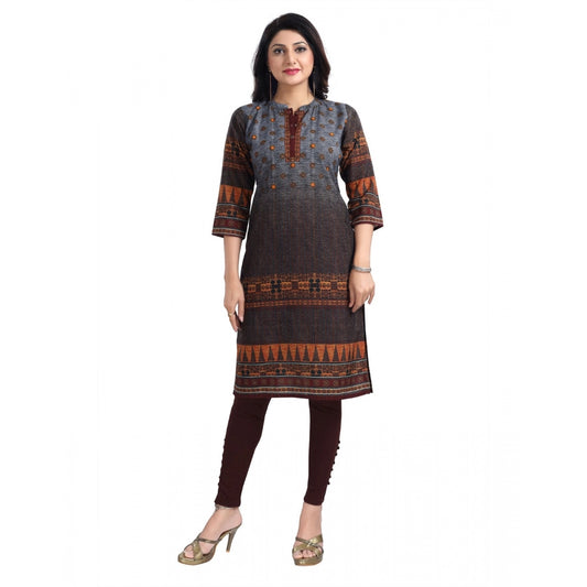 Roneclick Women's 3/4th Sleeve Cotton Blend Tunic Long Kurti (Brown)