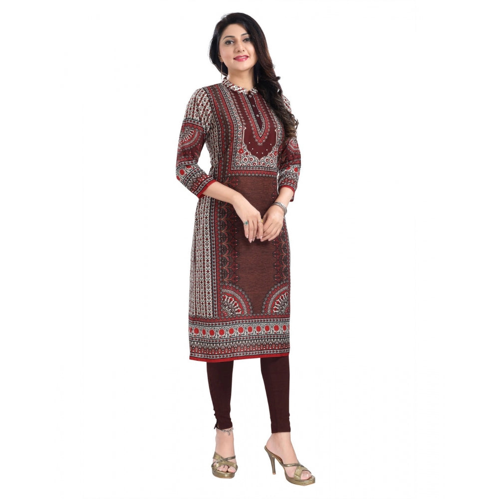 Roneclick Women's 3/4th Sleeve Masleen Tunic Long Kurti (Brown)