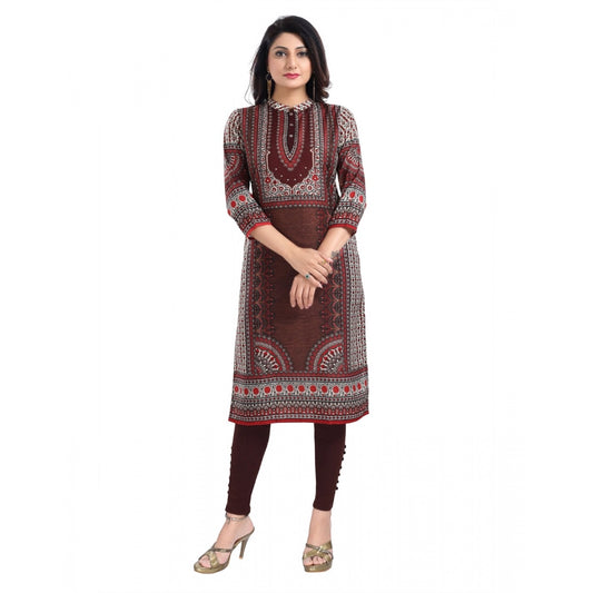 Roneclick Women's 3/4th Sleeve Masleen Tunic Long Kurti (Brown)