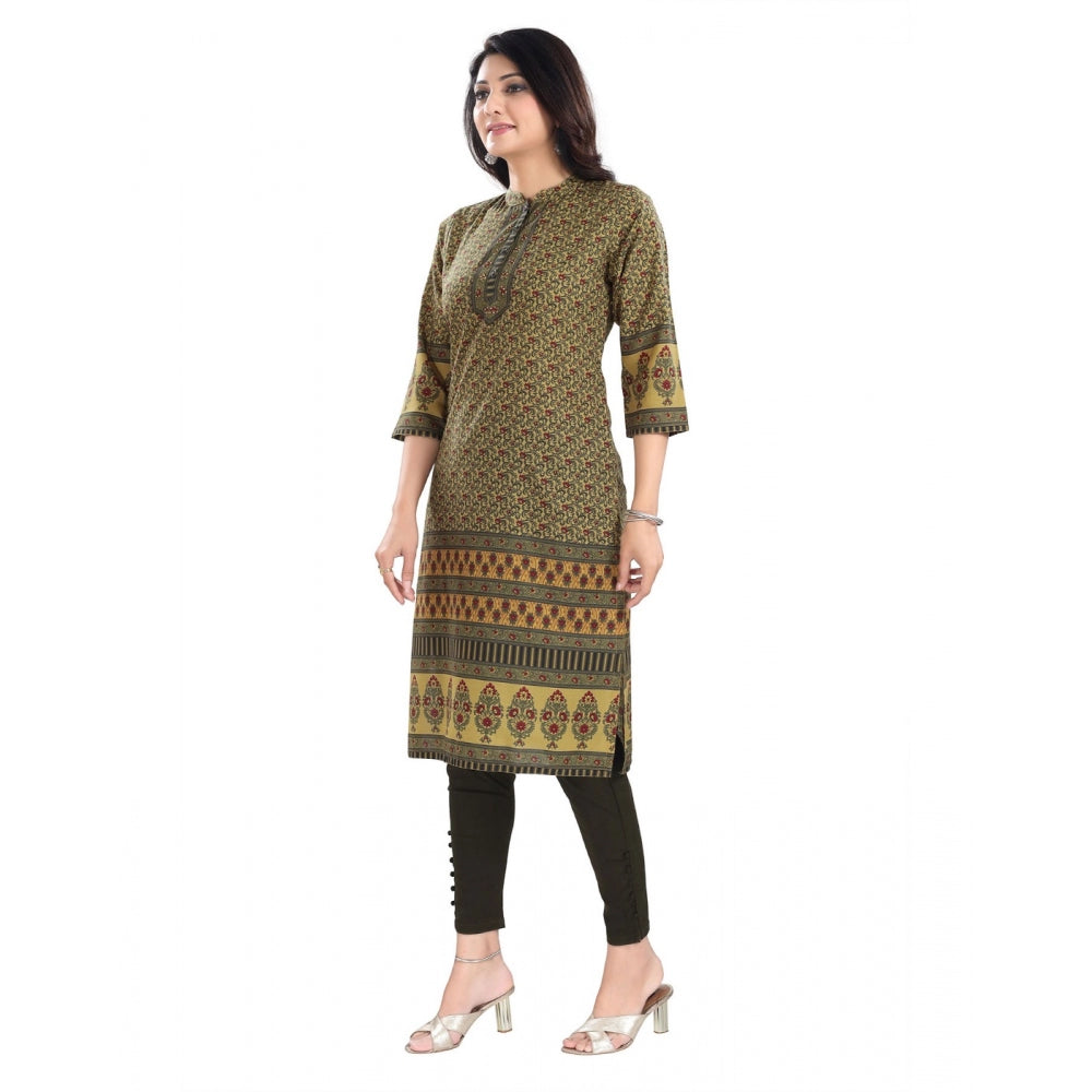 Roneclick Women's 3/4th Sleeve Cotton Blend Tunic Long Kurti (Yellow)