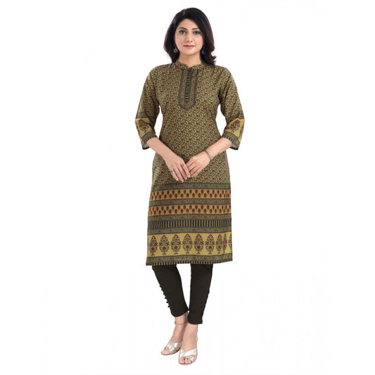 Roneclick Women's 3/4th Sleeve Cotton Blend Tunic Long Kurti (Yellow)