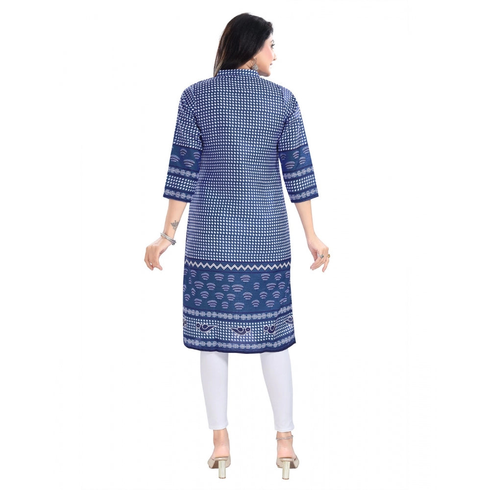 Roneclick Women's 3/4th Sleeve Cotton Blend Tunic Long Kurti (Blue)