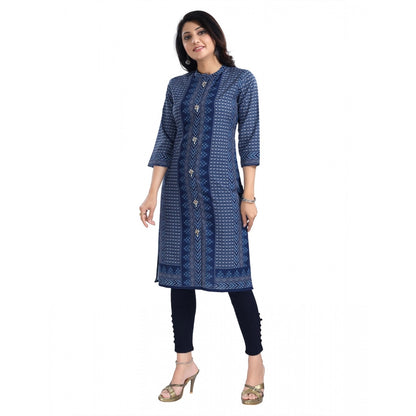 Roneclick Women's 3/4th Sleeve Cotton Blend Tunic Long Kurti (Blue)