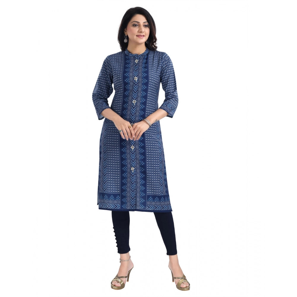 Roneclick Women's 3/4th Sleeve Cotton Blend Tunic Long Kurti (Blue)