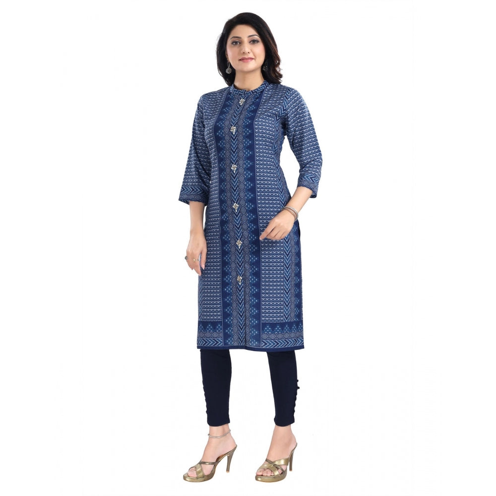 Roneclick Women's 3/4th Sleeve Cotton Blend Tunic Long Kurti (Blue)