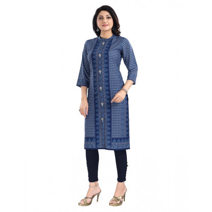 Roneclick Women's 3/4th Sleeve Cotton Blend Tunic Long Kurti (Blue)