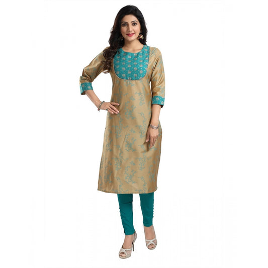 Roneclick Women's 3/4th Sleeve Silk Blend Tunic Long Kurti (Beige)