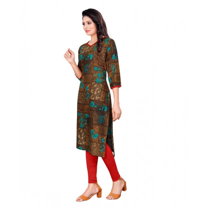 Roneclick Women's Rayon Foil Printed Straight Kurti (SeaGreen)