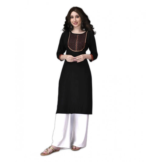 Roneclick Women's Rayon Lace Straight Kurti (Black)