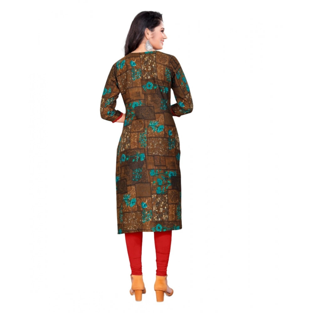 Roneclick Women's Rayon Foil Printed Straight Kurti (SeaGreen)