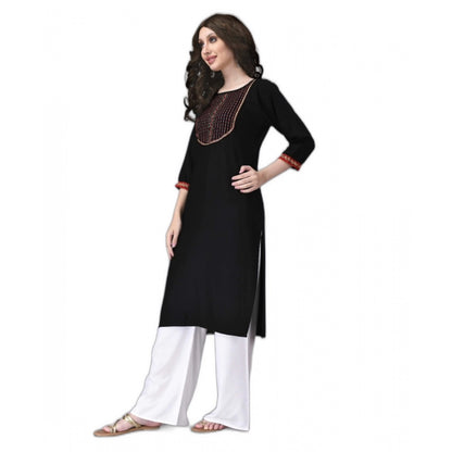 Roneclick Women's Rayon Lace Straight Kurti (Black)