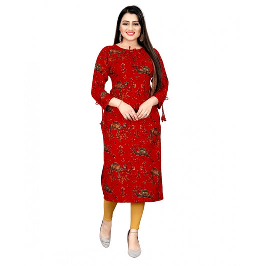 Roneclick Women's Rayon Foil Printed Straight Kurti (Red)