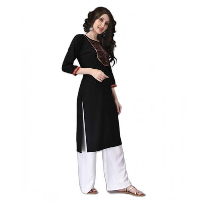 Roneclick Women's Rayon Lace Straight Kurti (Black)