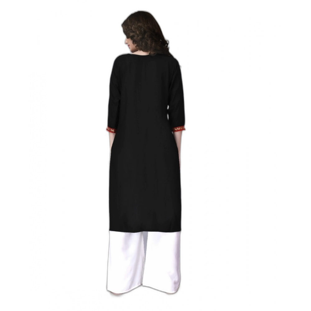 Roneclick Women's Rayon Lace Straight Kurti (Black)