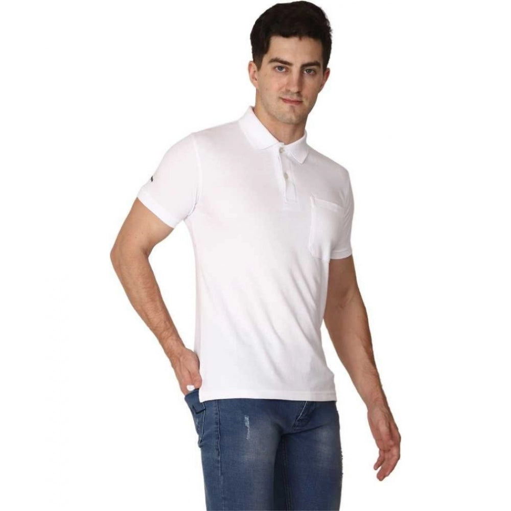 Roneclick Men's Half Sleeve Polo Collar Cotton T Shirt (White )