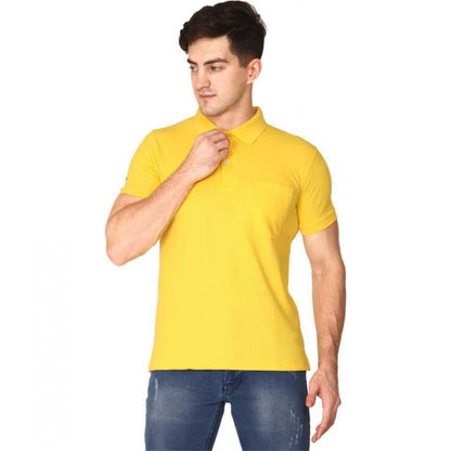 Roneclick Men's Half Sleeve Polo Collar Cotton T Shirt (Yellow)