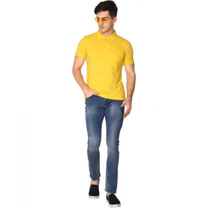 Roneclick Men's Half Sleeve Polo Collar Cotton T Shirt (Yellow)