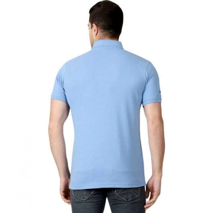 Roneclick Men's Half Sleeve Polo Collar Cotton T Shirt (Sky Blue)