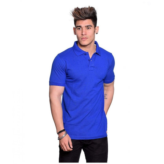 Roneclick Men's Half Sleeve Polo Collar Cotton T Shirt (Royal Blue)