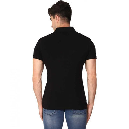 Roneclick Men's Half Sleeve Polo Collar Cotton T Shirt (Black)