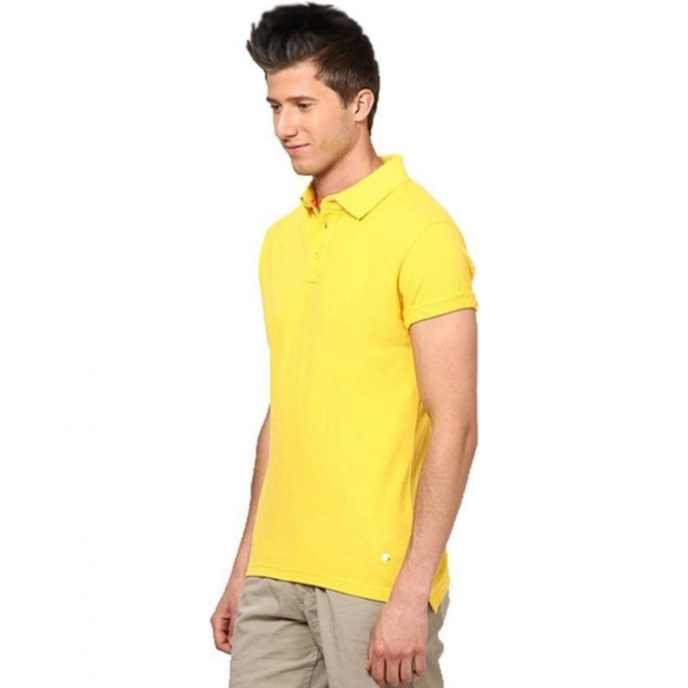 Roneclick Men's Half Sleeve Polo Collar Cotton T Shirt (Lemon Yellow)