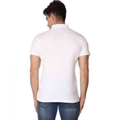 Roneclick Men's Half Sleeve Polo Collar Cotton T Shirt (White )