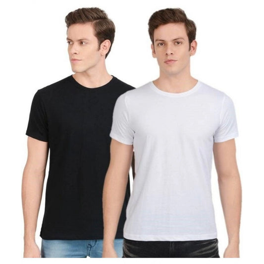 Roneclick Men's Half Sleeve Round Neck Polyester T Shirt (Black And White)