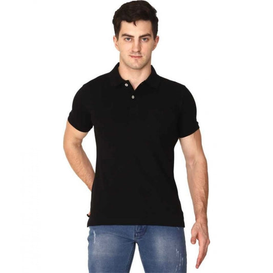 Roneclick Men's Half Sleeve Polo Collar Cotton T Shirt (Black)