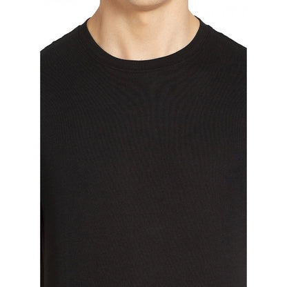 Roneclick Men's Half Sleeve Round Neck Cotton T Shirt (Black)