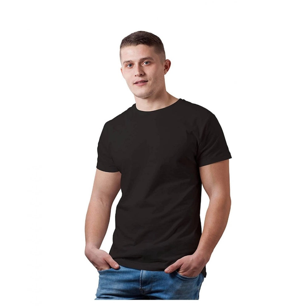 Roneclick Men's Half Sleeve Round Neck Cotton T Shirt (Black)