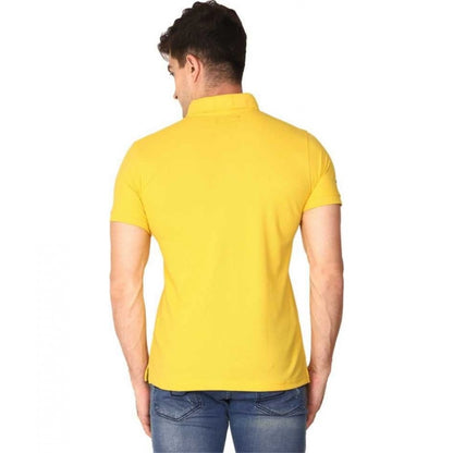 Roneclick Men's Half Sleeve Polo Collar Cotton T Shirt (Yellow)